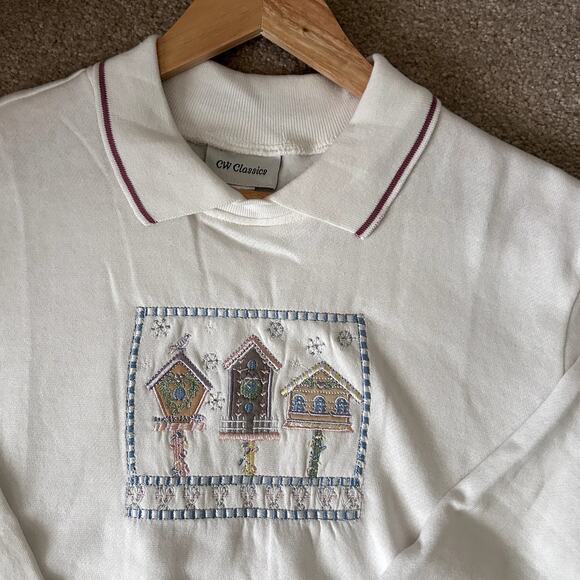 CW Classics Holiday Christmas Coquette Embroidered Pink Collared Sweater Size M - Picture 8 of 13